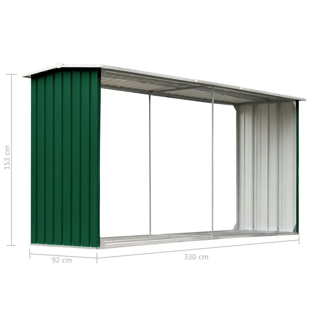 Garden Log Storage Shed Galvanised Steel 330x92x153 cm Green 47086