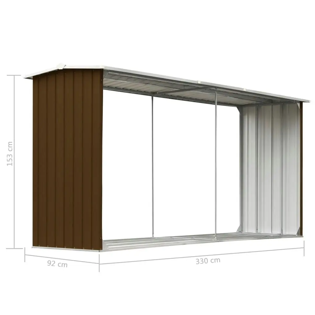 Garden Log Storage Shed Galvanised Steel 330x92x153 cm Brown 47087