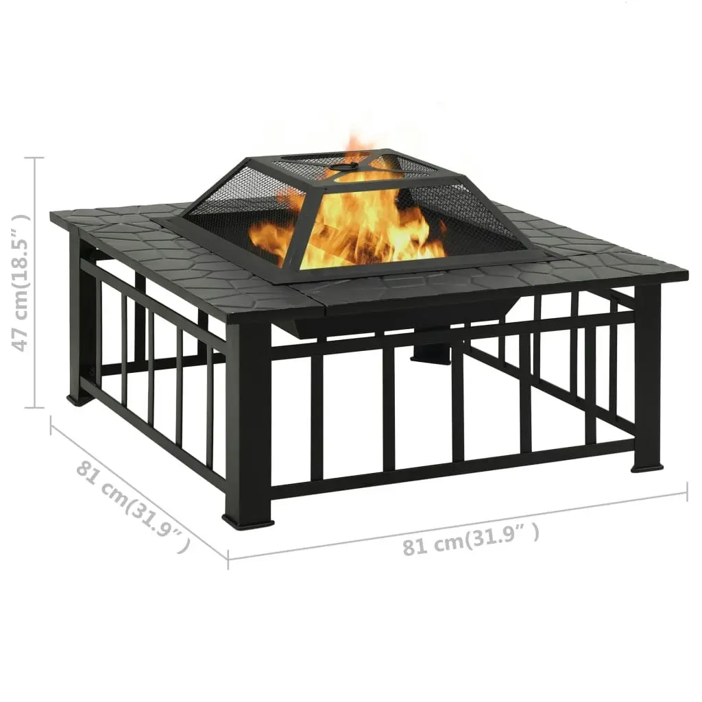 Garden Fire Pit with Poker 81x81x47 cm XXL Steel 311888