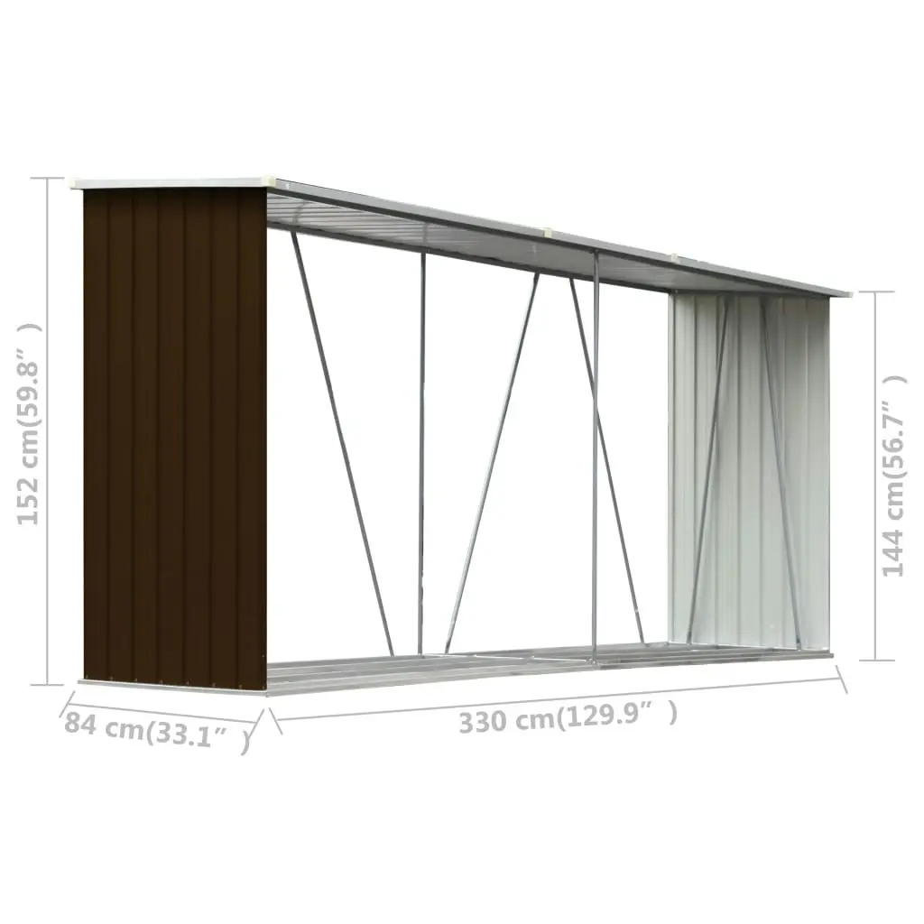 Garden Log Storage Shed Galvanised Steel 330x84x152 cm Brown 47084