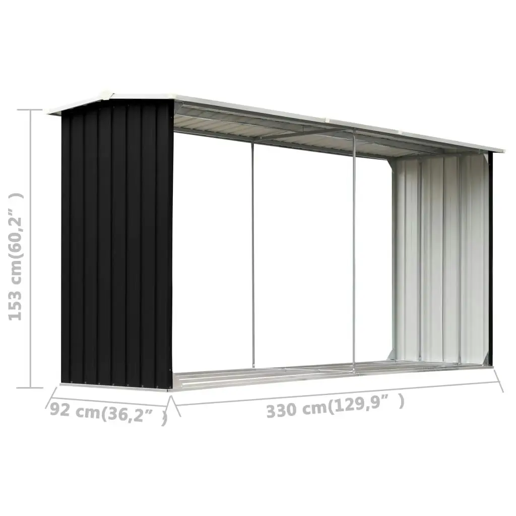 Garden Log Storage Shed Galvanised Steel 330x92x153 cm Anthracite 47088