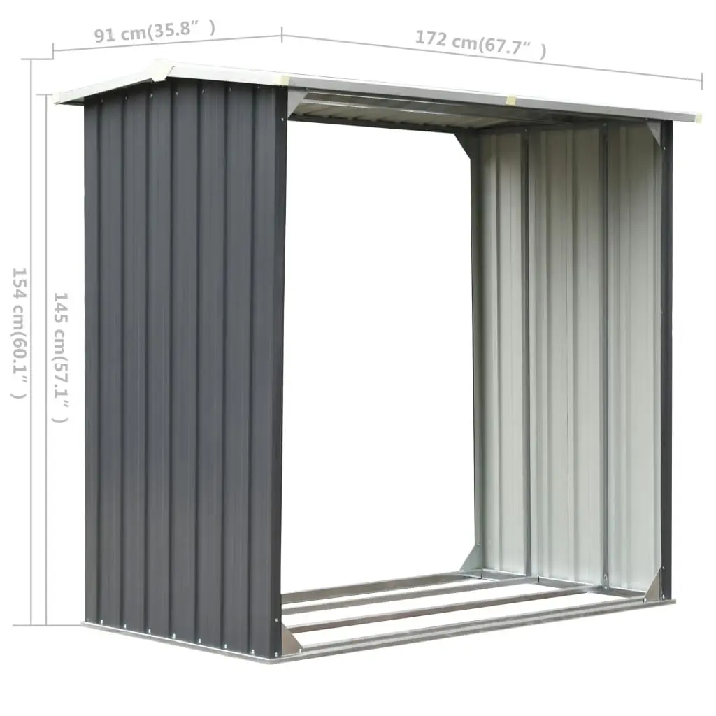 Garden Log Storage Shed Galvanised Steel 172x91x154 cm Grey 44858