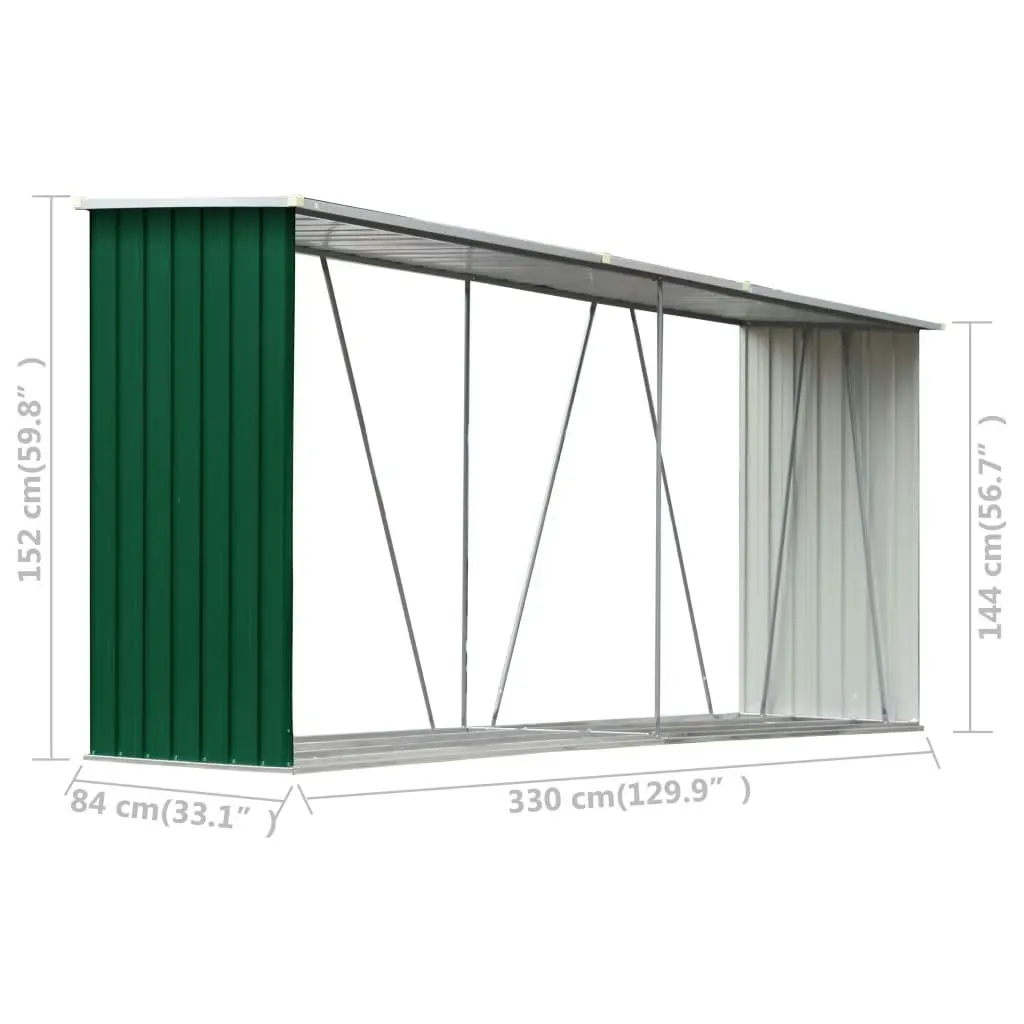 Garden Log Storage Shed Galvanised Steel 330x84x152 cm Green 47083