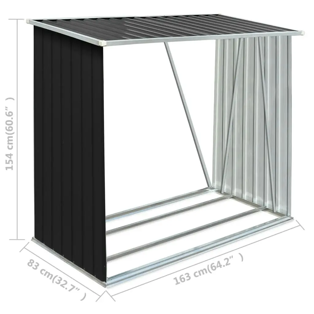 Garden Log Storage Shed Galvanised Steel 163x83x154 cm Anthracite 47091