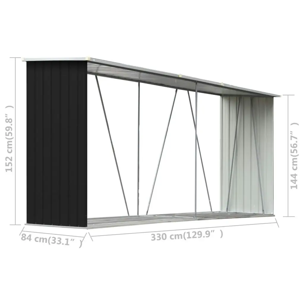 Garden Log Storage Shed Galvanised Steel 330x84x152 cm Anthracite 47085