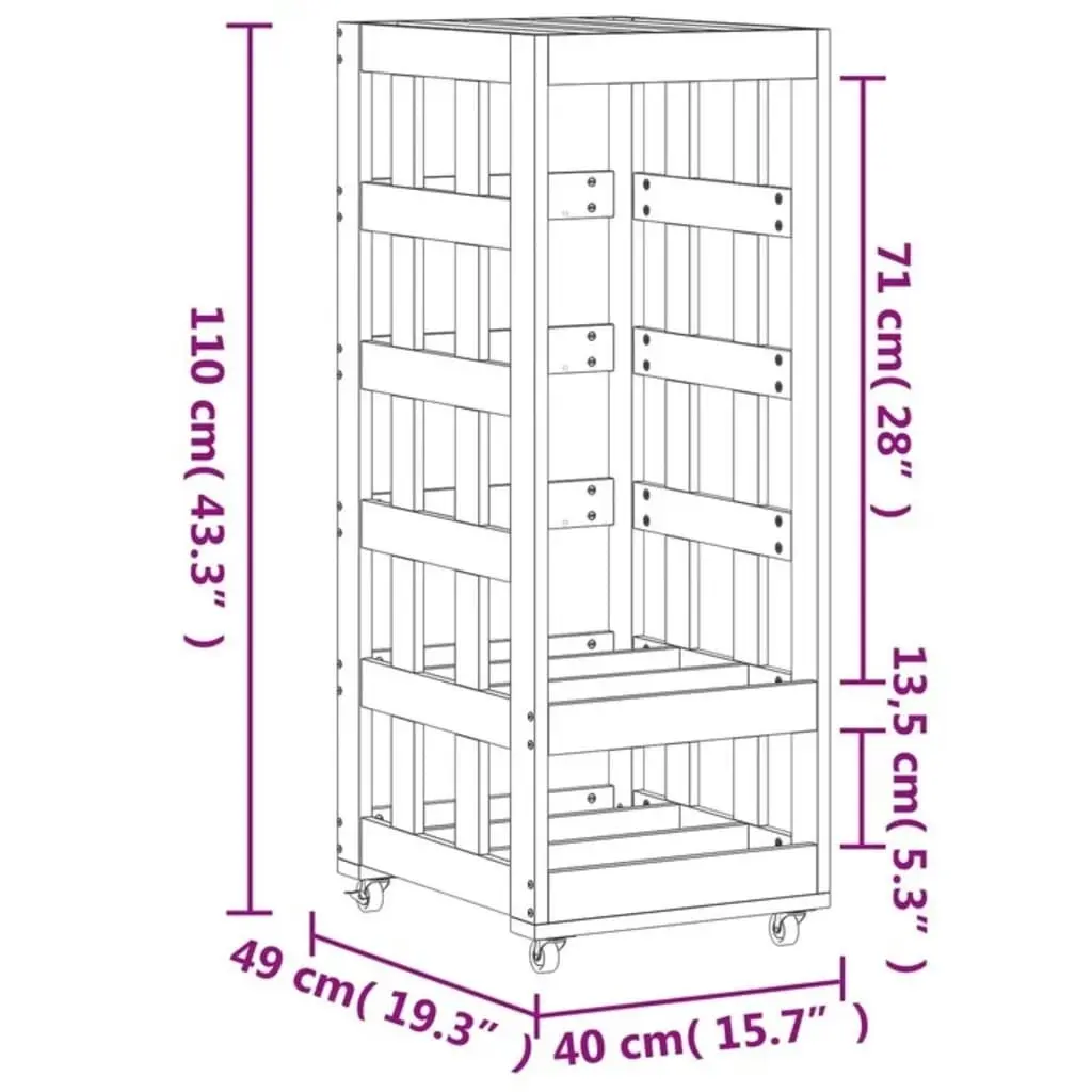 Log Holder with Wheels White 40x49x110 cm Solid Wood Pine 832328