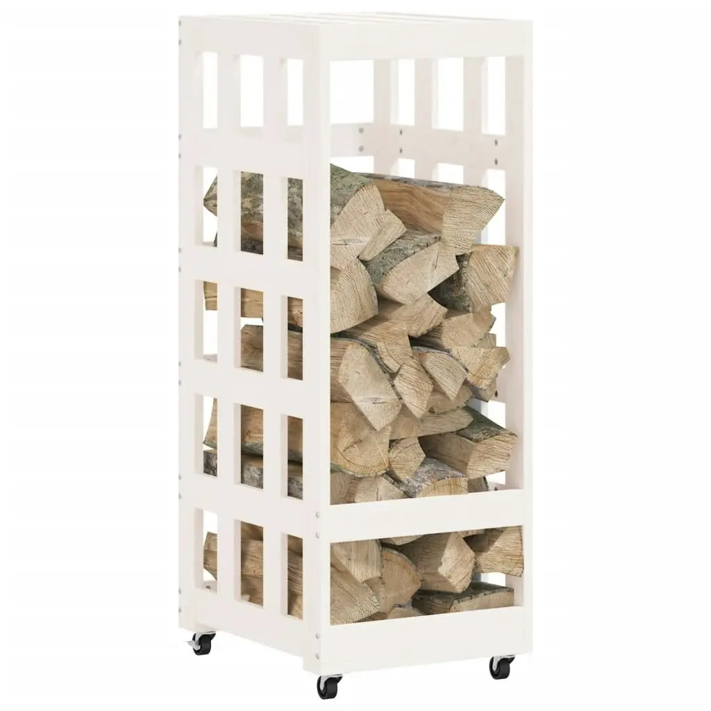 Log Holder with Wheels White 40x49x110 cm Solid Wood Pine 832328