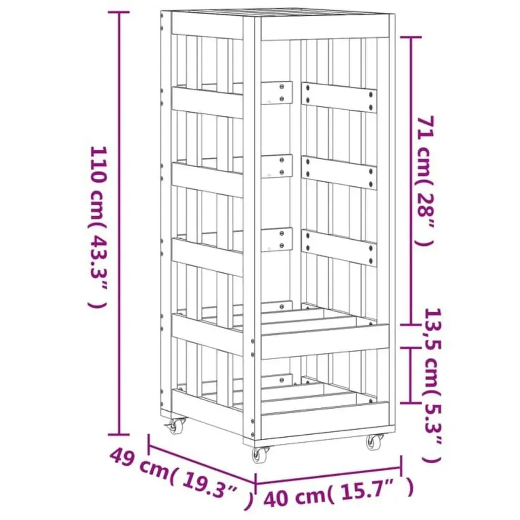 Log Holder with Wheels 40x49x110 cm Solid Wood Pine 832327