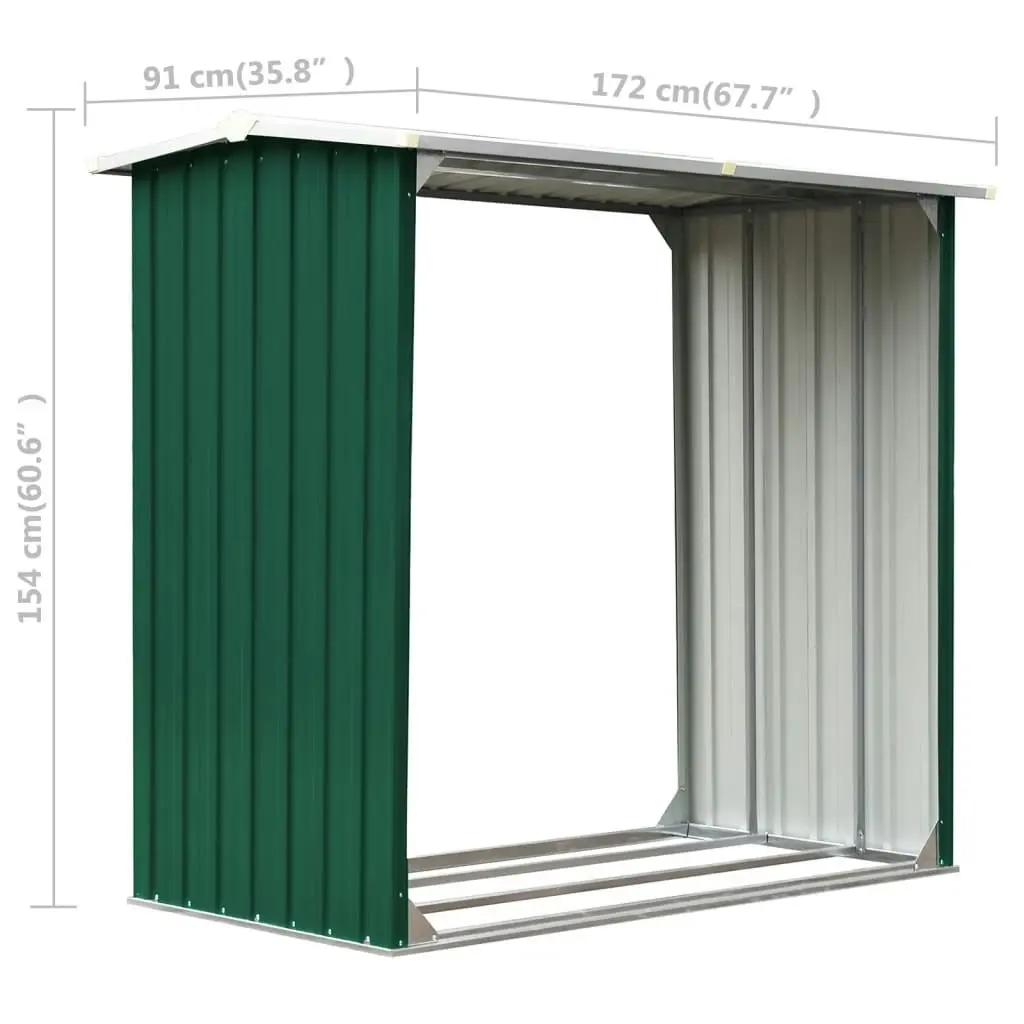 Log Storage Shed Galvanised Steel 172x91x154 cm Green 47080