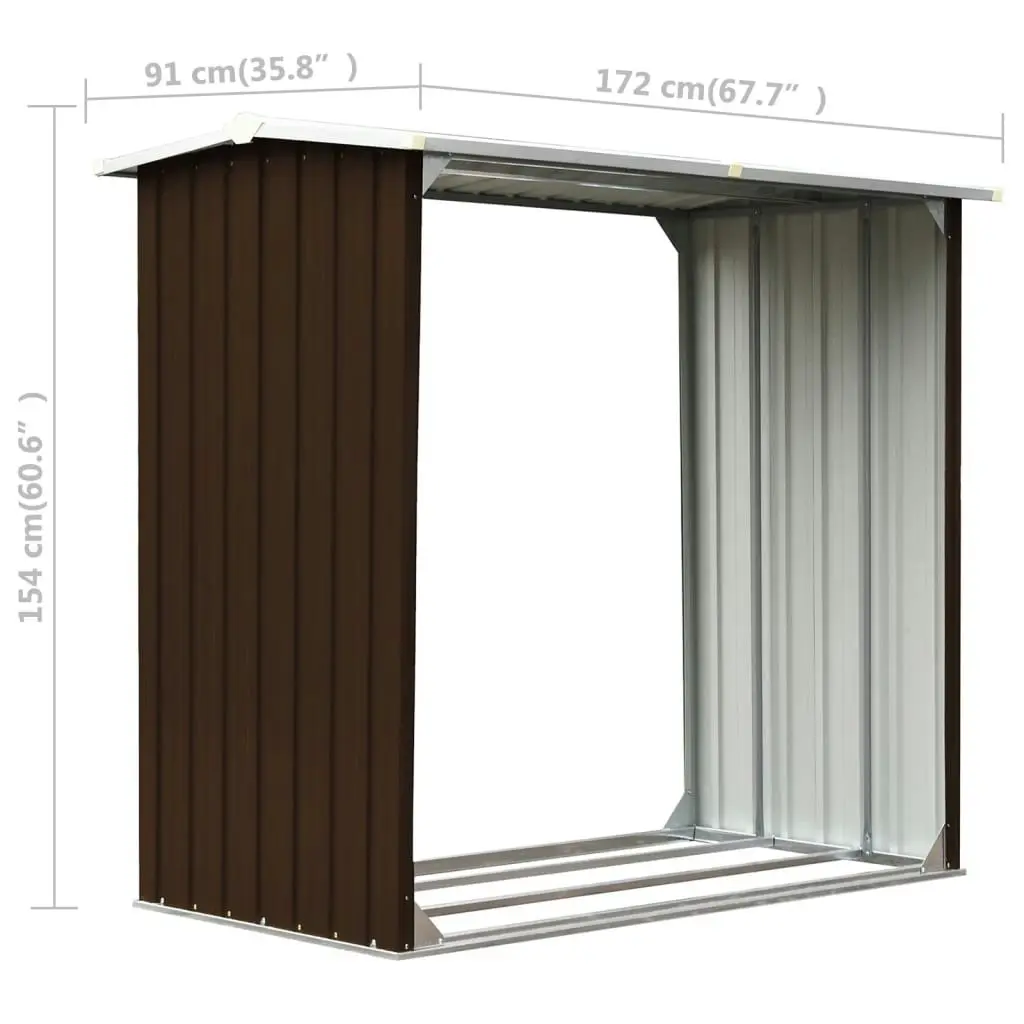 Log Storage Shed Galvanised Steel 172x91x154 cm Brown 47081