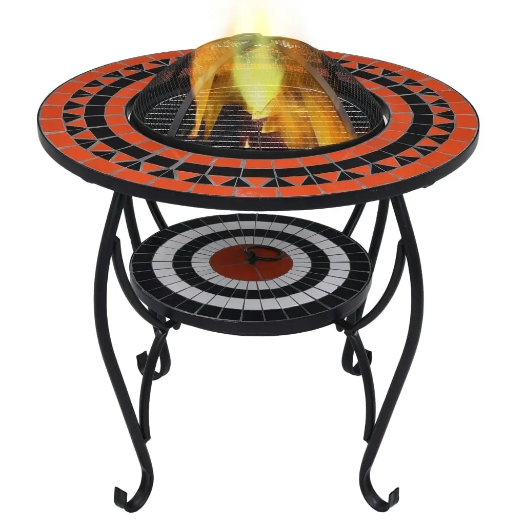 Mosaic Fire Pit Table Terracotta and White 68 cm Ceramic 46726