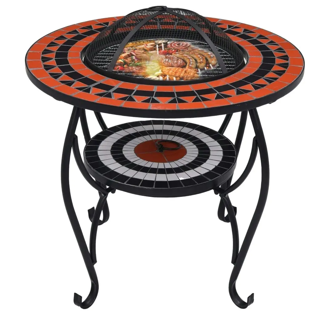 Mosaic Fire Pit Table Terracotta and White 68 cm Ceramic 46726