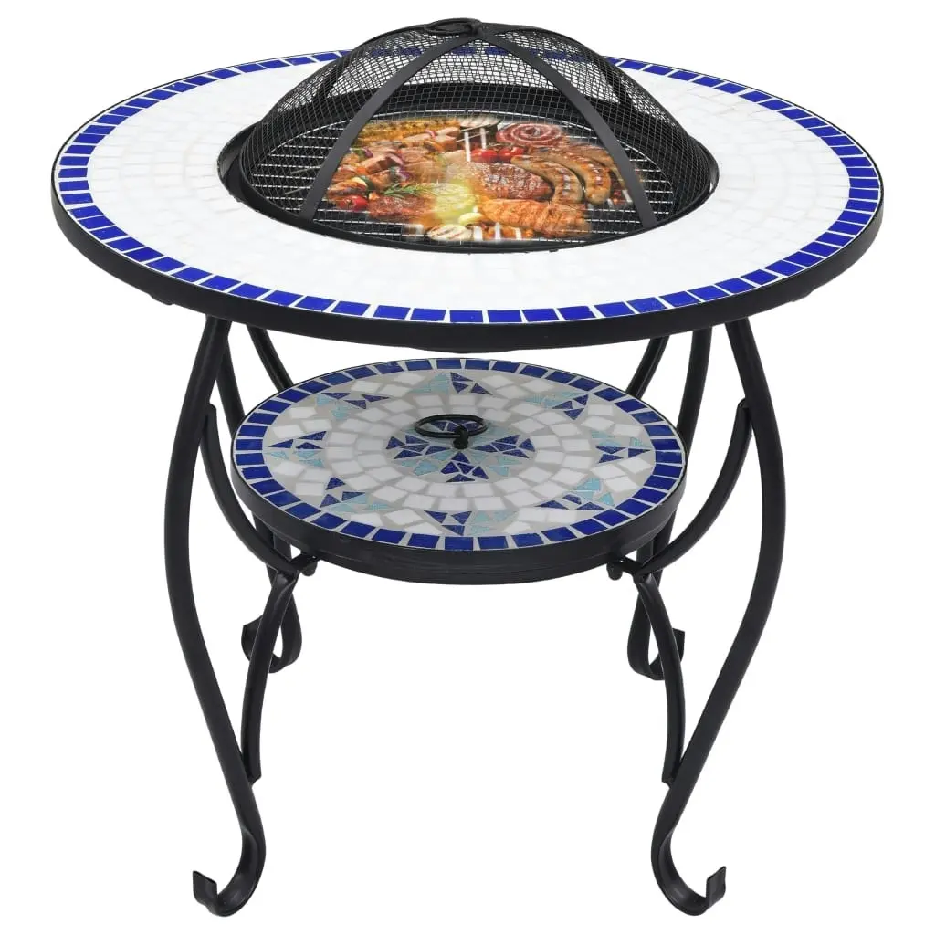 Mosaic Fire Pit Table Blue and White 68 cm Ceramic 46724