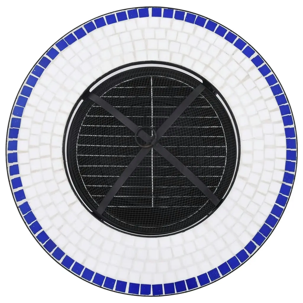 Mosaic Fire Pit Table Blue and White 68 cm Ceramic 46724