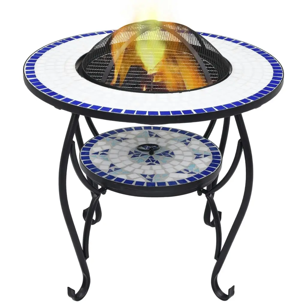 Mosaic Fire Pit Table Blue and White 68 cm Ceramic 46724