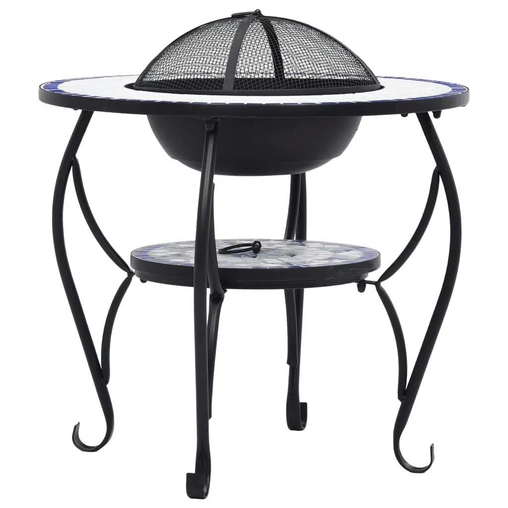 Mosaic Fire Pit Table Blue and White 68 cm Ceramic 46724