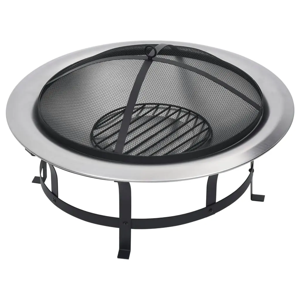 Outdoor Fire Pit with Grill Stainless Steel 76 cm 46530