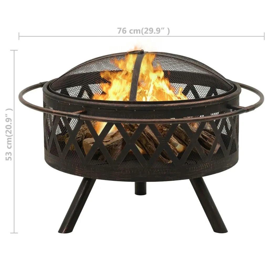 Rustic Fire Pit with Poker 76 cm XXL Steel 311885