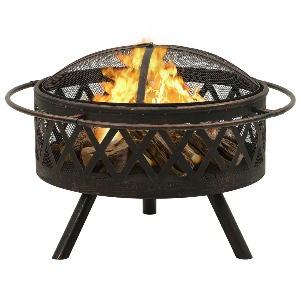 Rustic Fire Pit with Poker 76 cm XXL Steel 311885