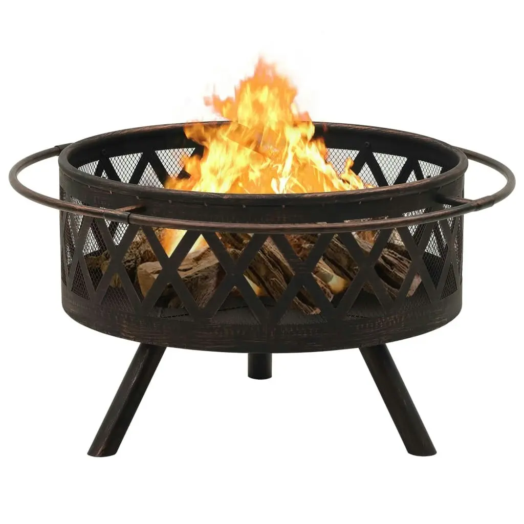 Rustic Fire Pit with Poker 76 cm XXL Steel 311885