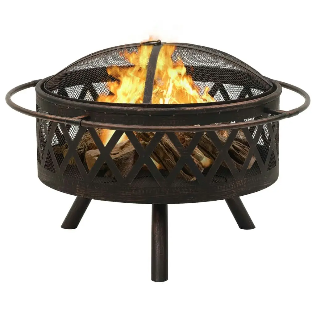 Rustic Fire Pit with Poker 76 cm XXL Steel 311885