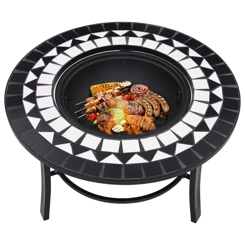 vidaXL Mosaic Fire Pit Black and White 68cm Ceramic 46721