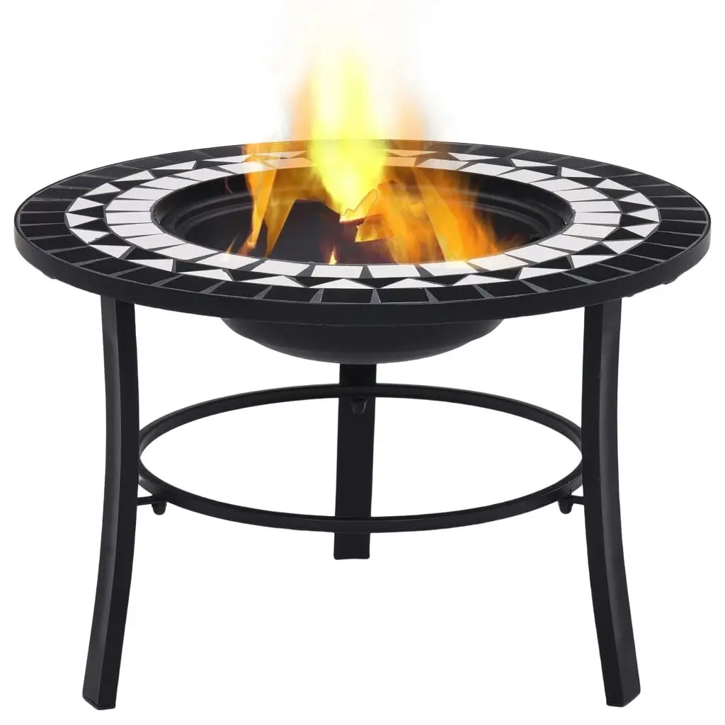 vidaXL Mosaic Fire Pit Black and White 68cm Ceramic 46721