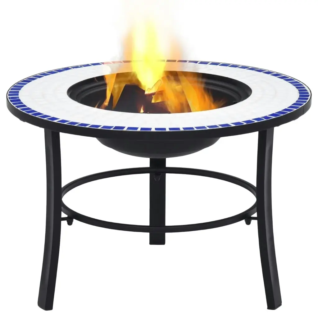 vidaXL Mosaic Fire Pit Blue and White 68cm Ceramic 46720