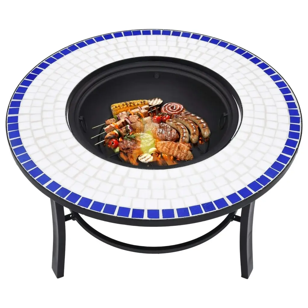 vidaXL Mosaic Fire Pit Blue and White 68cm Ceramic 46720