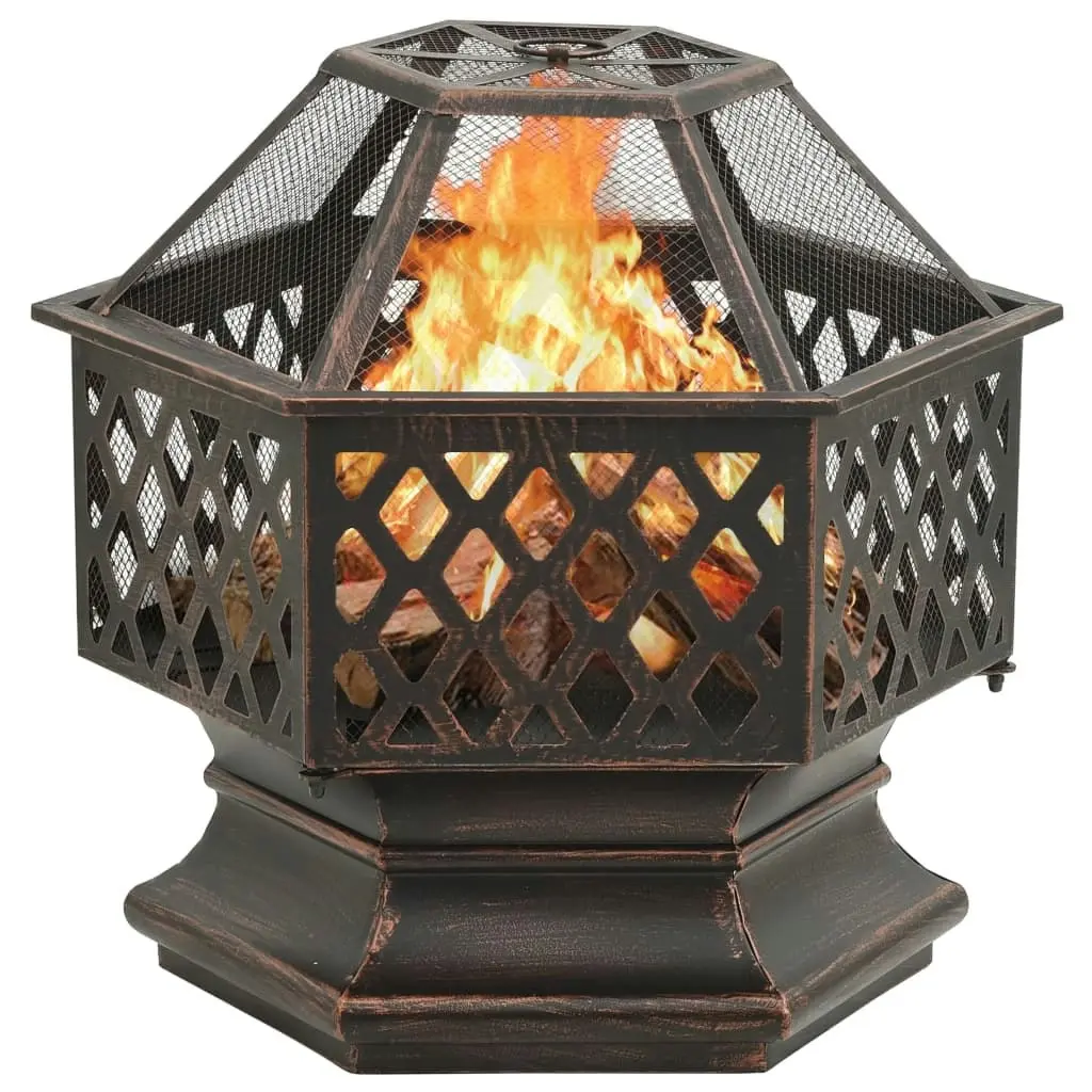 Rustic Fire Pit with Poker 62x54x56 cm XXL Steel 311887