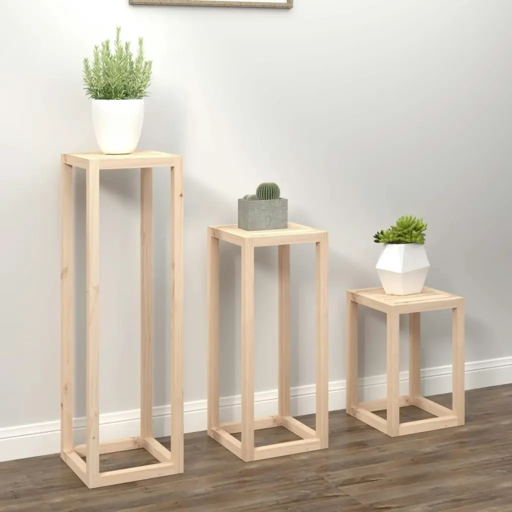 3 Piece Plant Stand Set Solid Wood Pine 822267