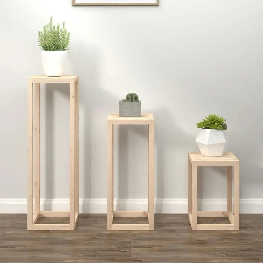 3 Piece Plant Stand Set Solid Wood Pine 822267