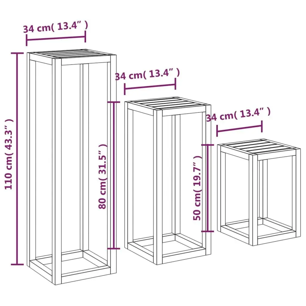 3 Piece Plant Stand Set Solid Wood Pine 822267