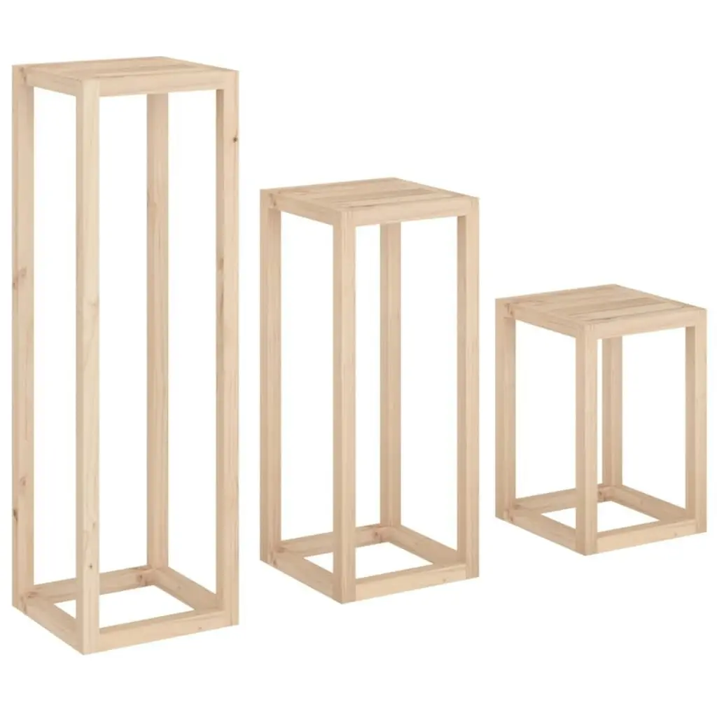 3 Piece Plant Stand Set Solid Wood Pine 822267