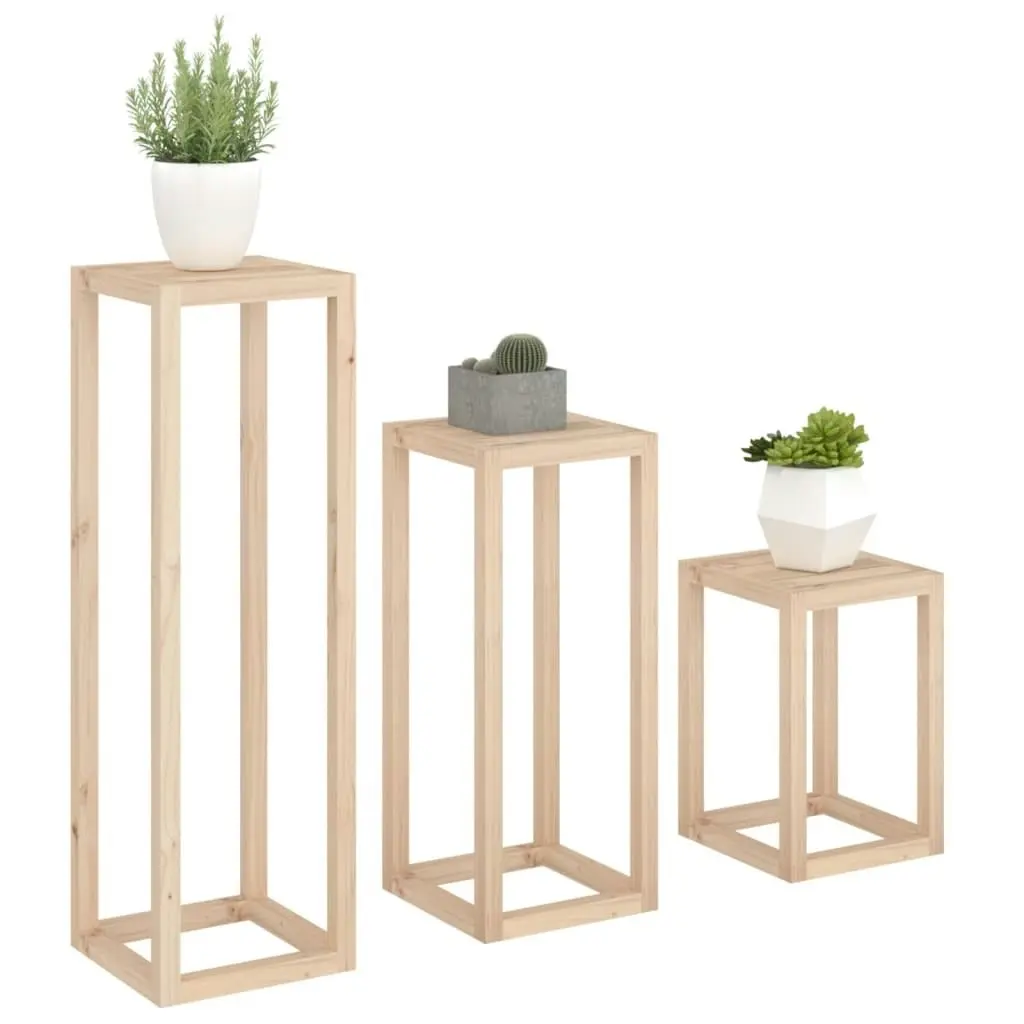 3 Piece Plant Stand Set Solid Wood Pine 822267