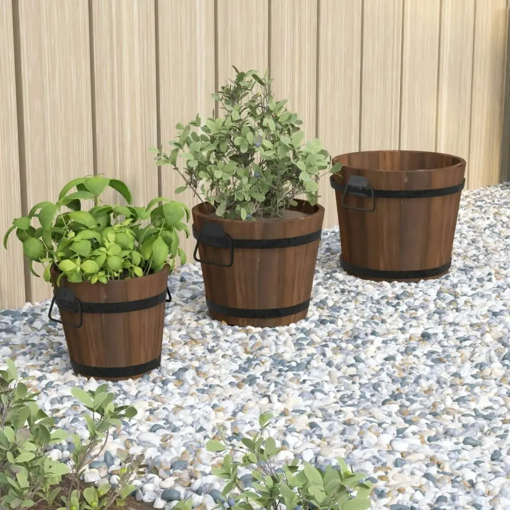 3 Piece Wooden Bucket Planter Set Solid Wood Fir 363362