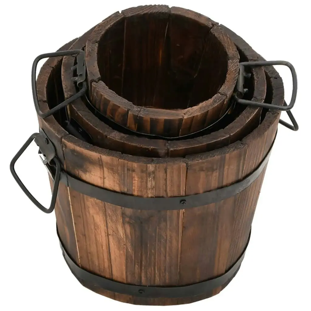 3 Piece Wooden Bucket Planter Set Solid Wood Fir 363362