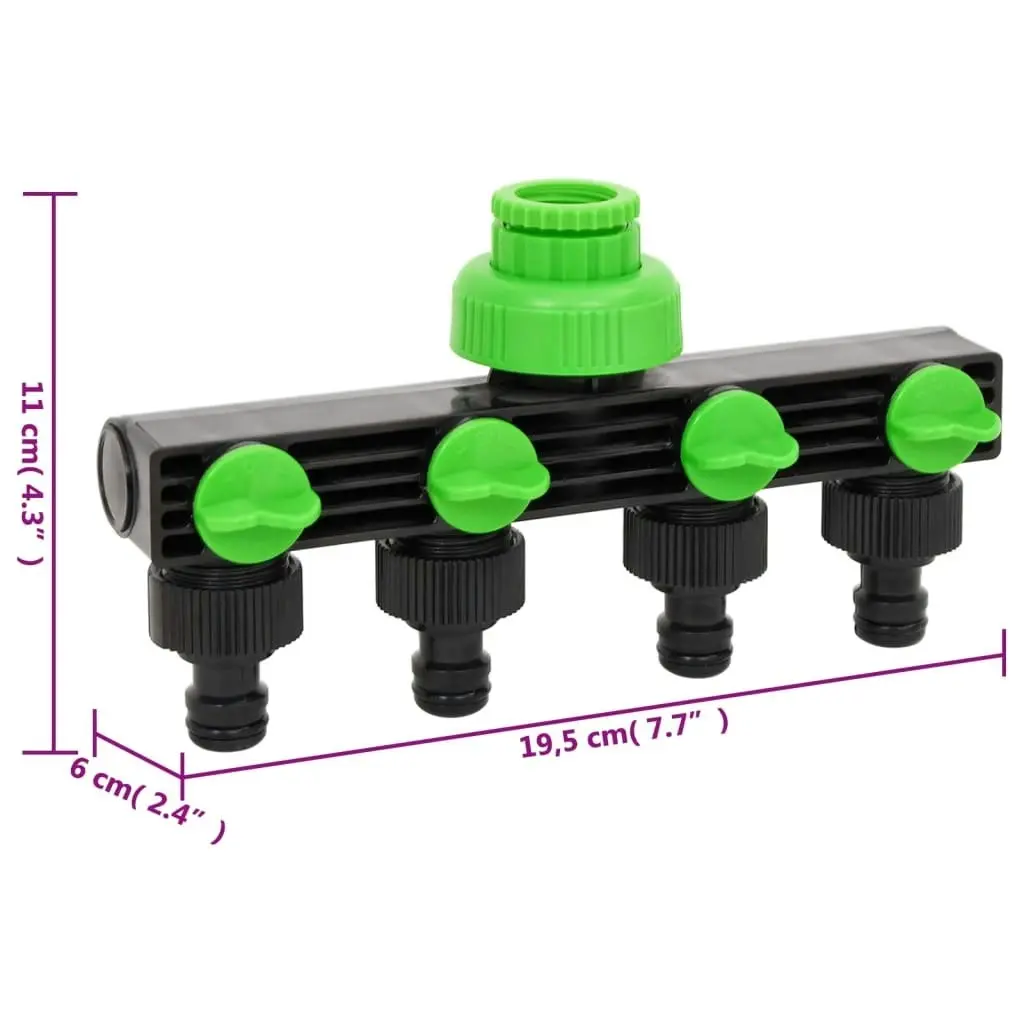 4-Way Tap Adaptor Green and Black 19.5x6x11 cm ABS & PP 154450