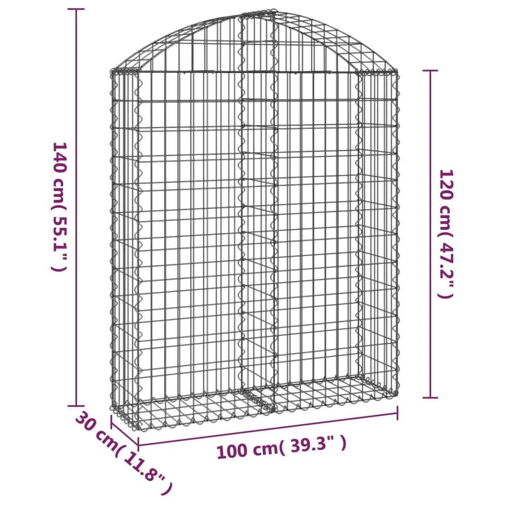 Arched Gabion Basket 100x30x120/140 cm Galvanised Iron 153426