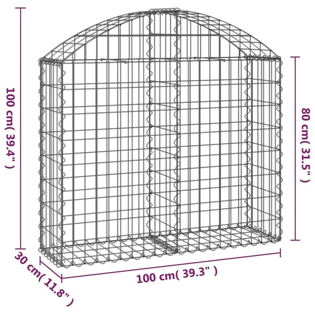 Arched Gabion Basket 100x30x80/100 cm Galvanised Iron 153424