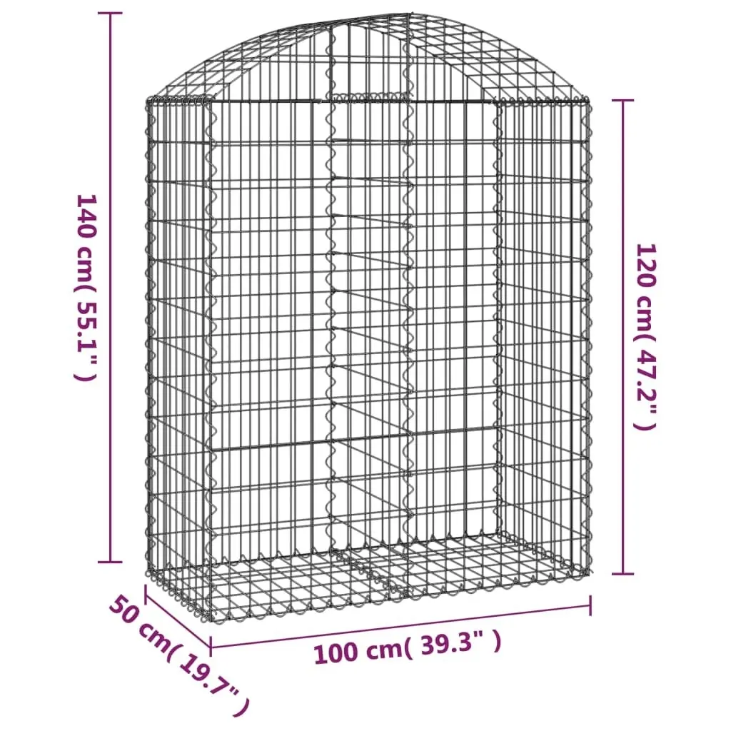 Arched Gabion Basket 100x50x120/140 cm Galvanised Iron 153436