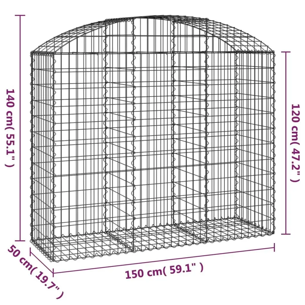 Arched Gabion Basket 150x50x120/140 cm Galvanised Iron 153456