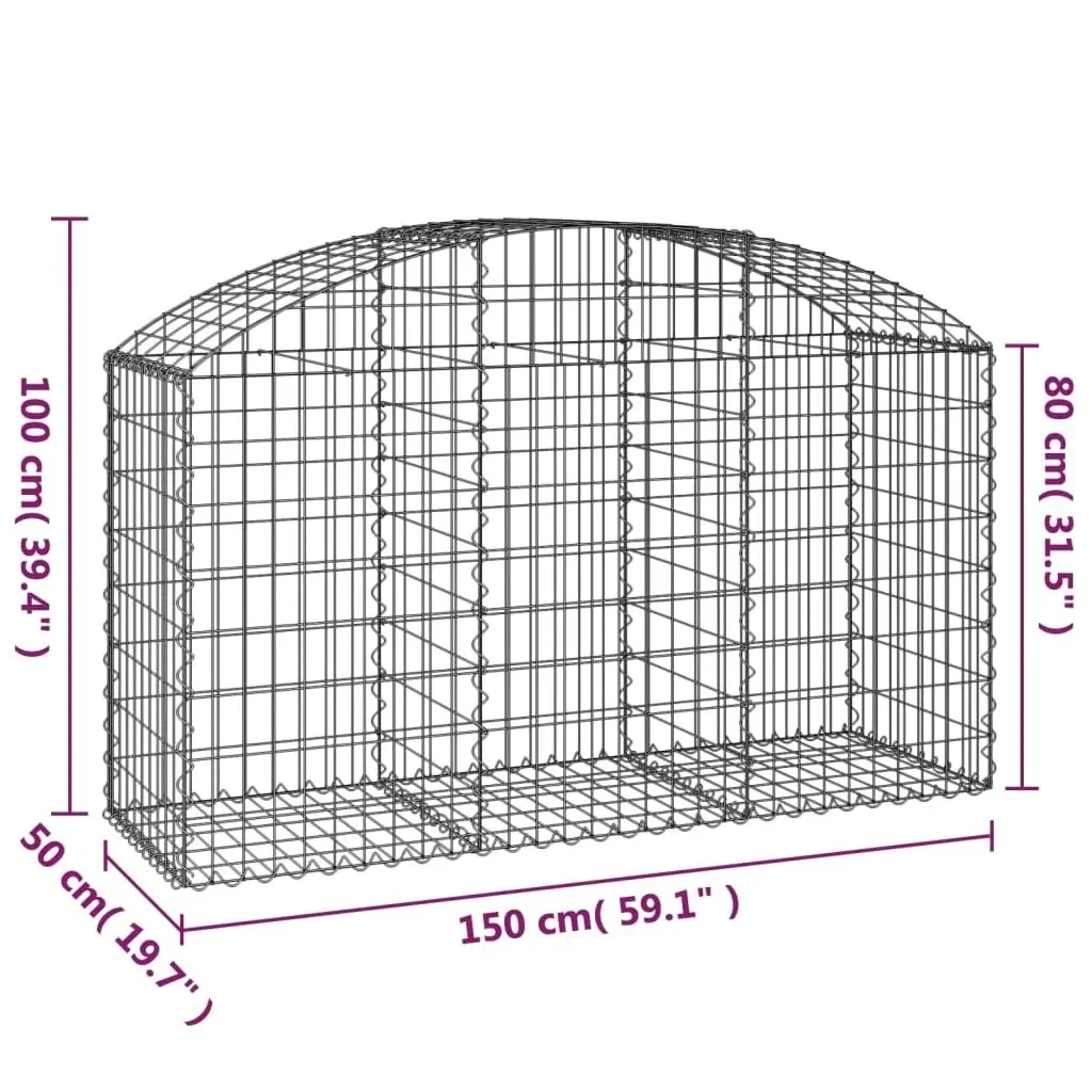 Arched Gabion Basket 150x50x80/100 cm Galvanised Iron 153454