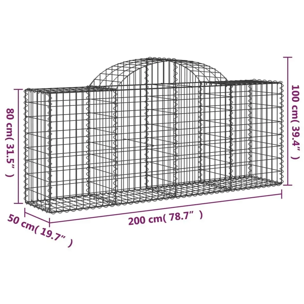 Arched Gabion Basket 200x50x80/100 cm Galvanised Iron 153494