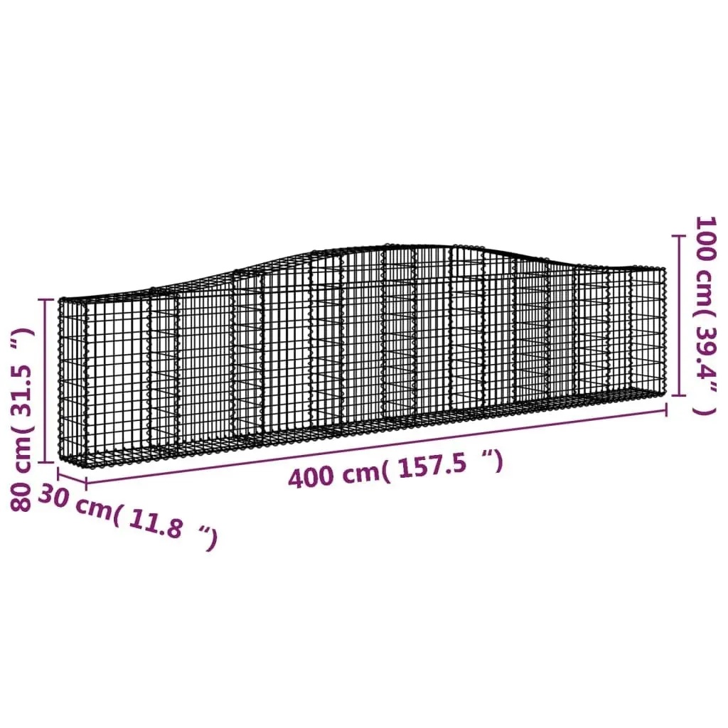 Arched Gabion Basket 400x30x80/100 cm Galvanised Iron 153404