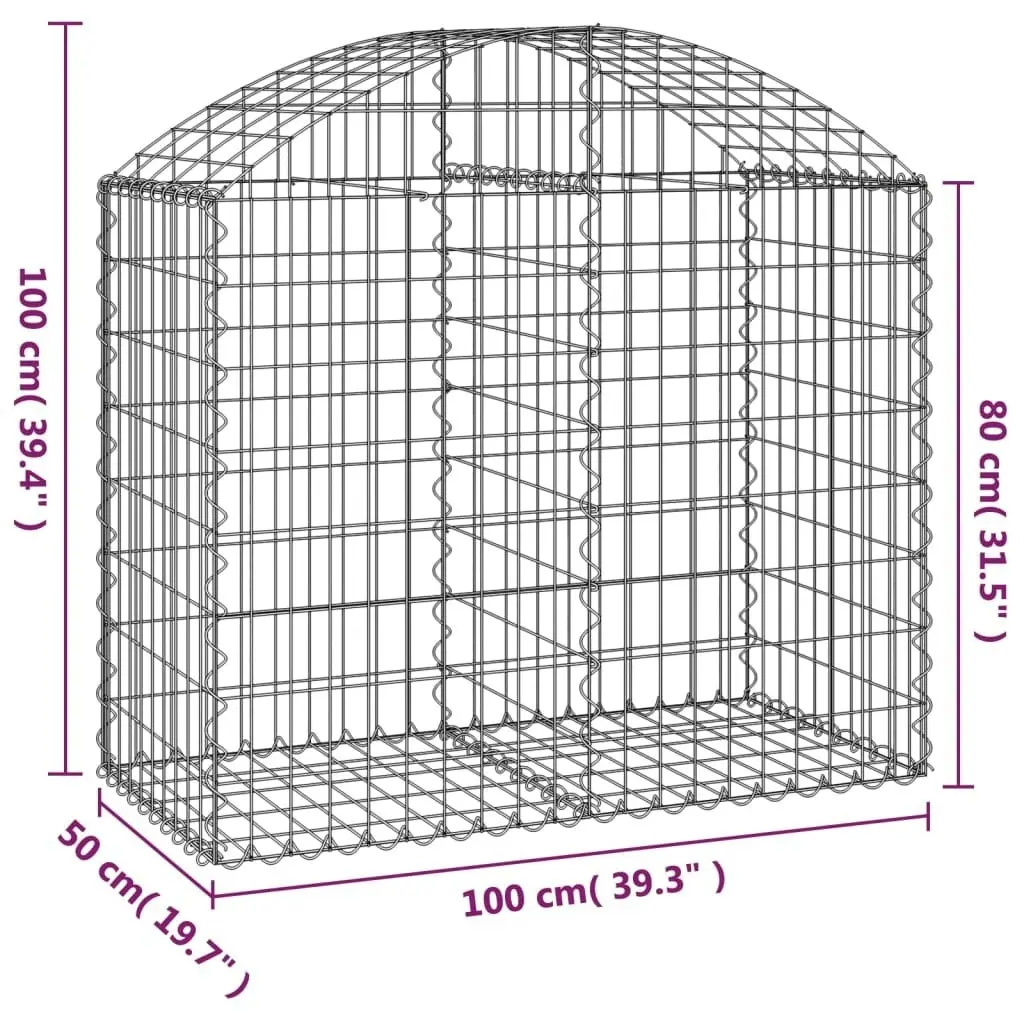 Arched Gabion Basket 100x50x80/100 cm Galvanised Iron 153434