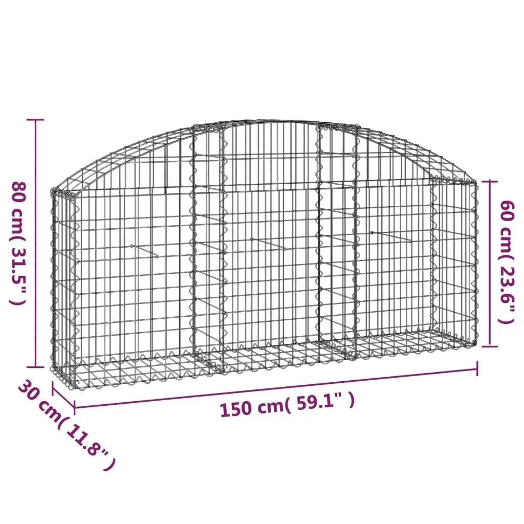 Arched Gabion Basket 150x30x60/80 cm Galvanised Iron 153443