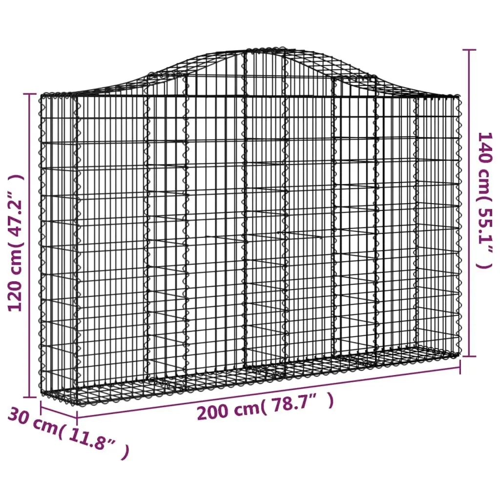 Arched Gabion Basket 200x30x120/140 cm Galvanised Iron 153386