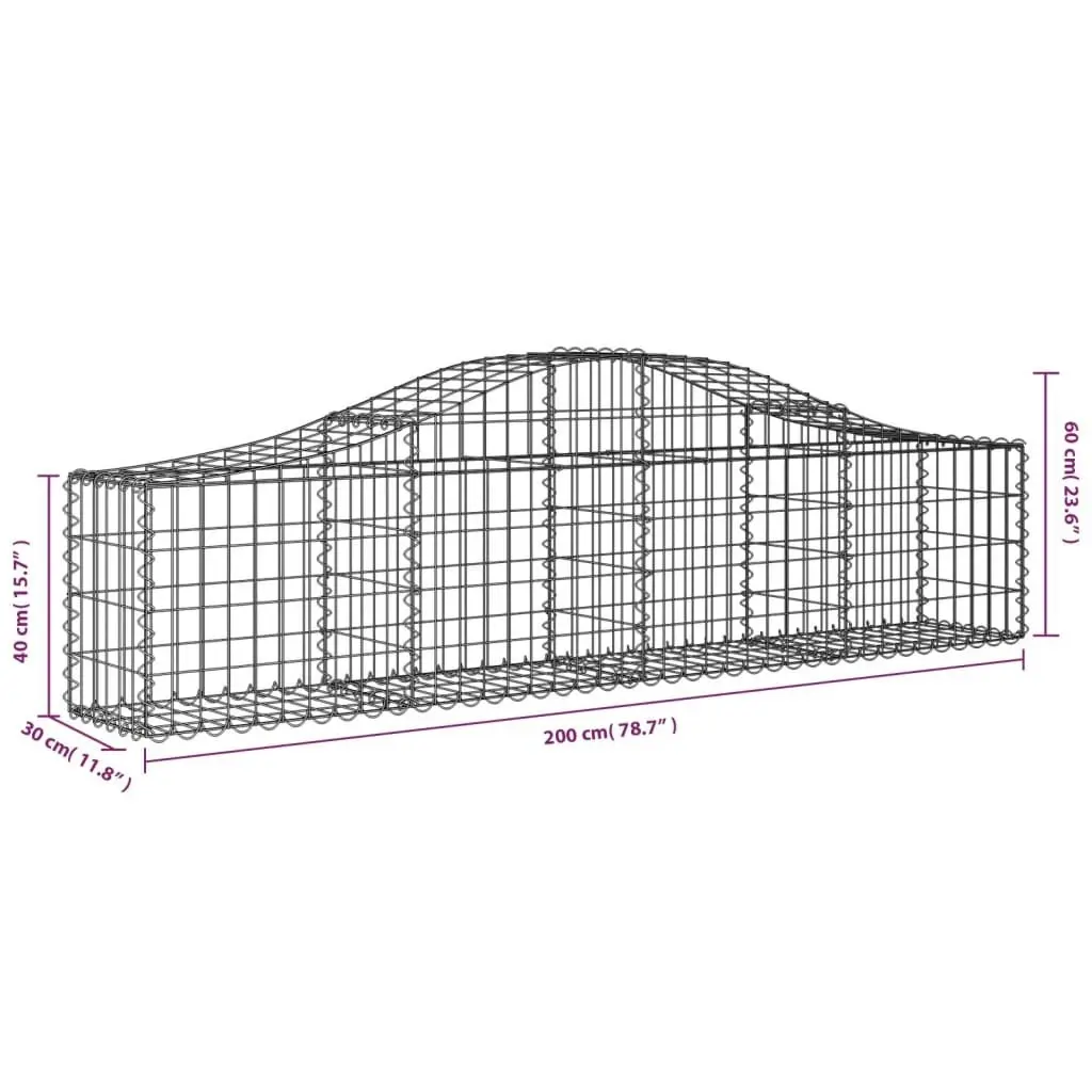 Arched Gabion Basket 200x30x40/60 cm Galvanised Iron 153382