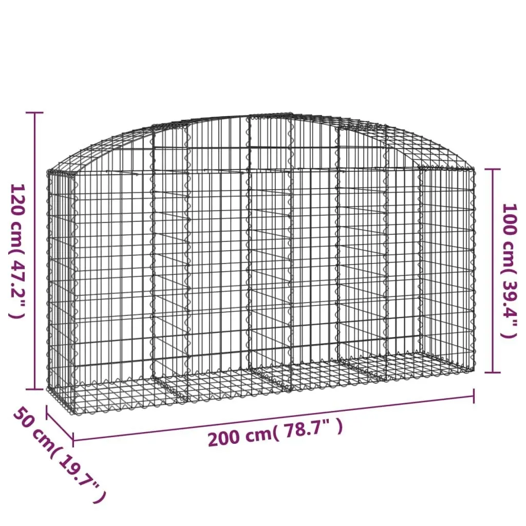 Arched Gabion Basket 200x50x100/120 cm Galvanised Iron 153475